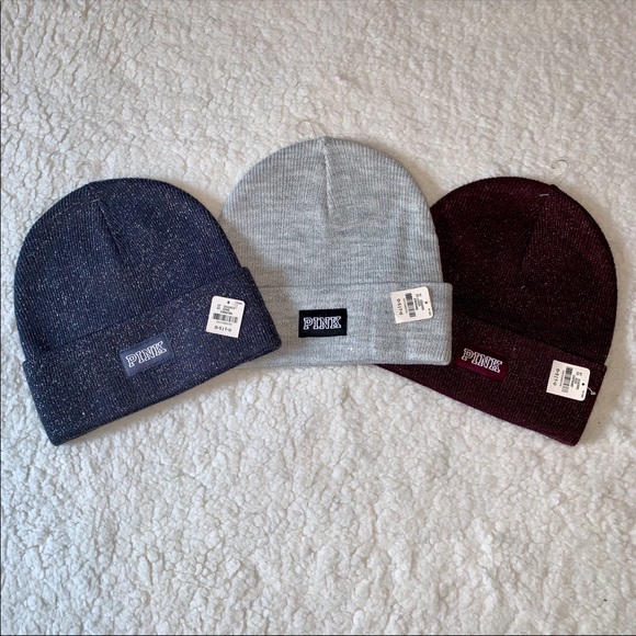 🔥VS PINK Sparkle Shimmer Beanie Hat Blue Jay - Picture 6 of 7